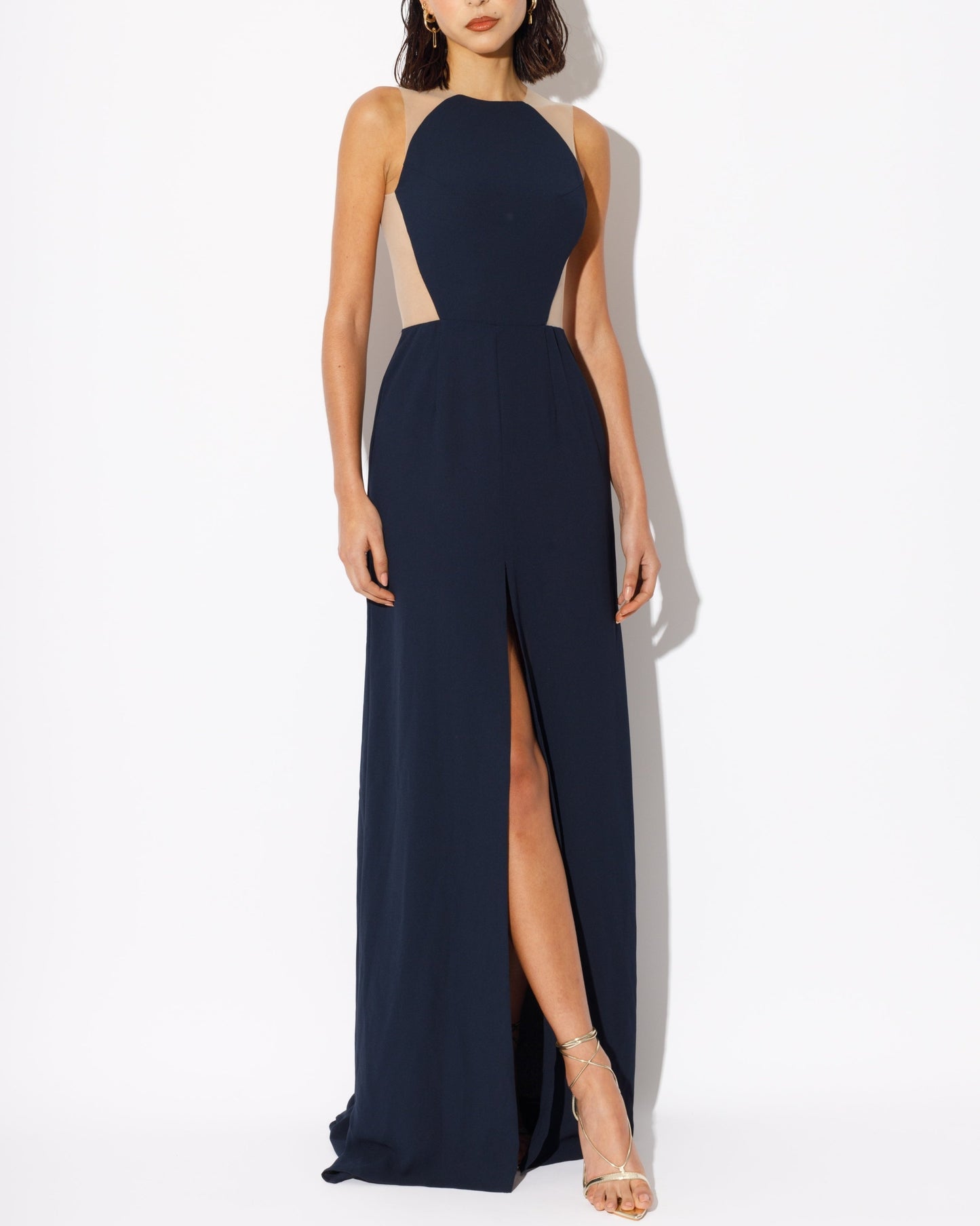 navy gown with nude