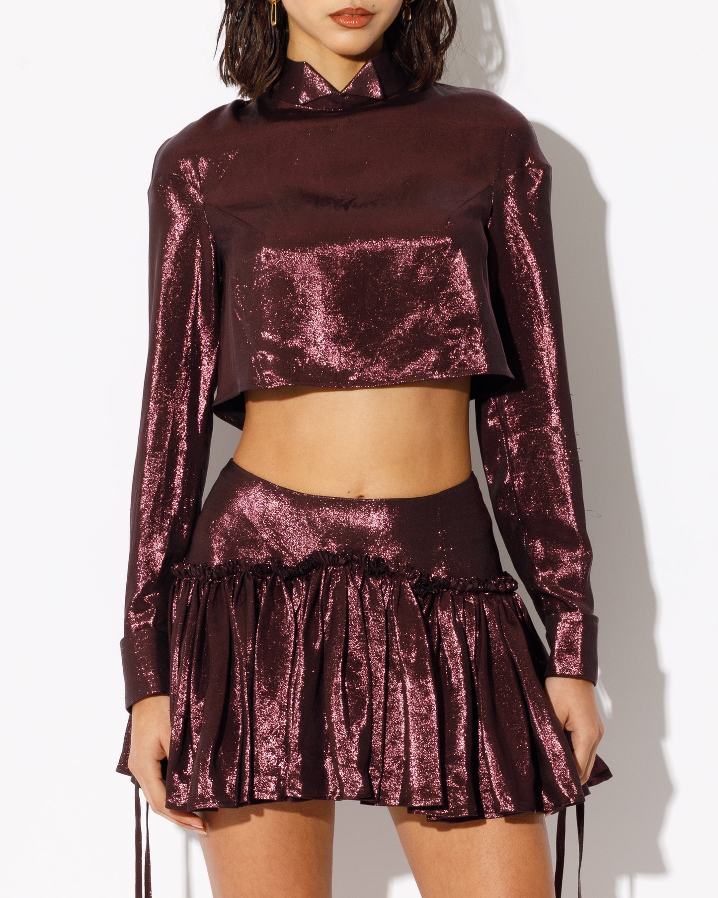 metallic cropped shirt