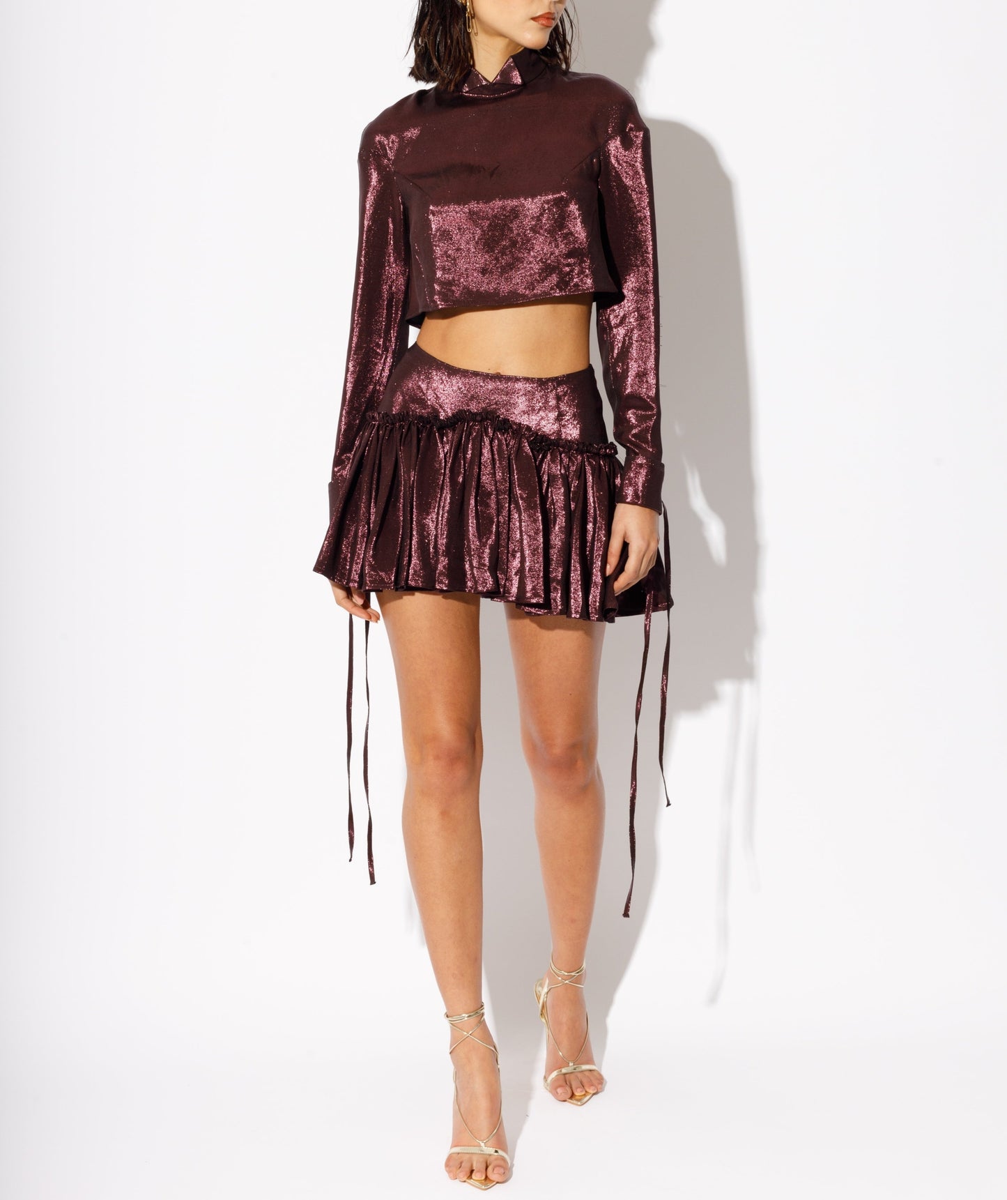 lurex red skirt set