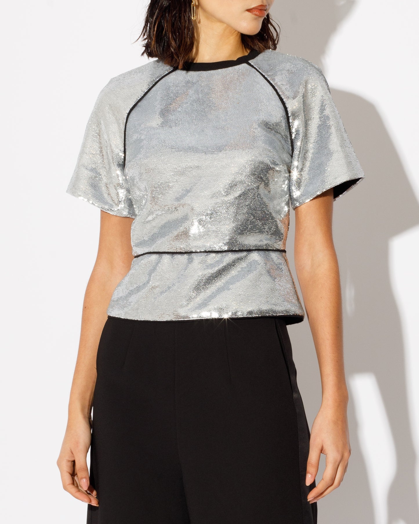 silver sequin peplum top