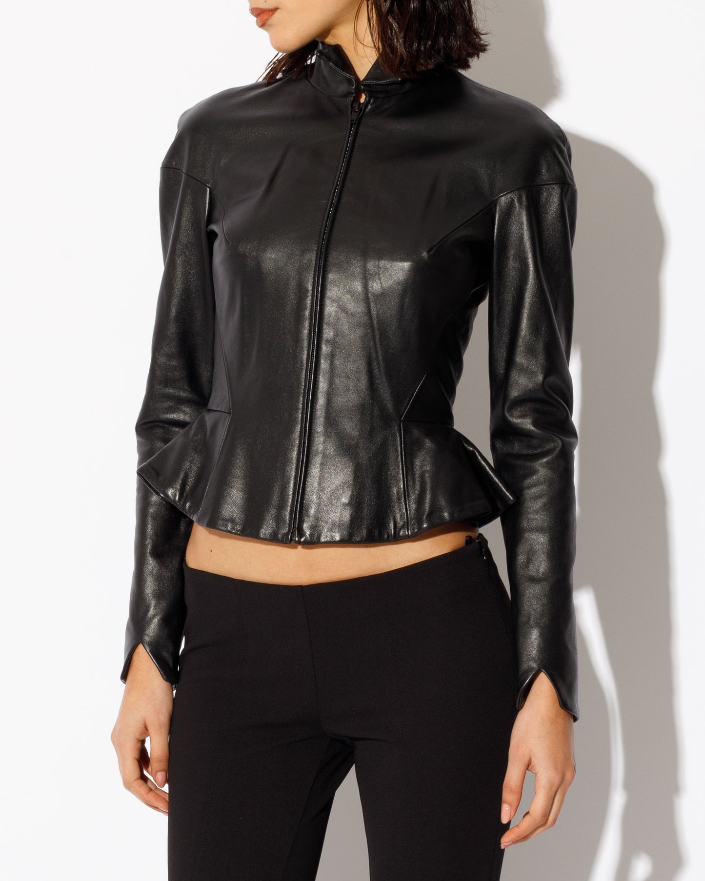 leather jacket with peplum