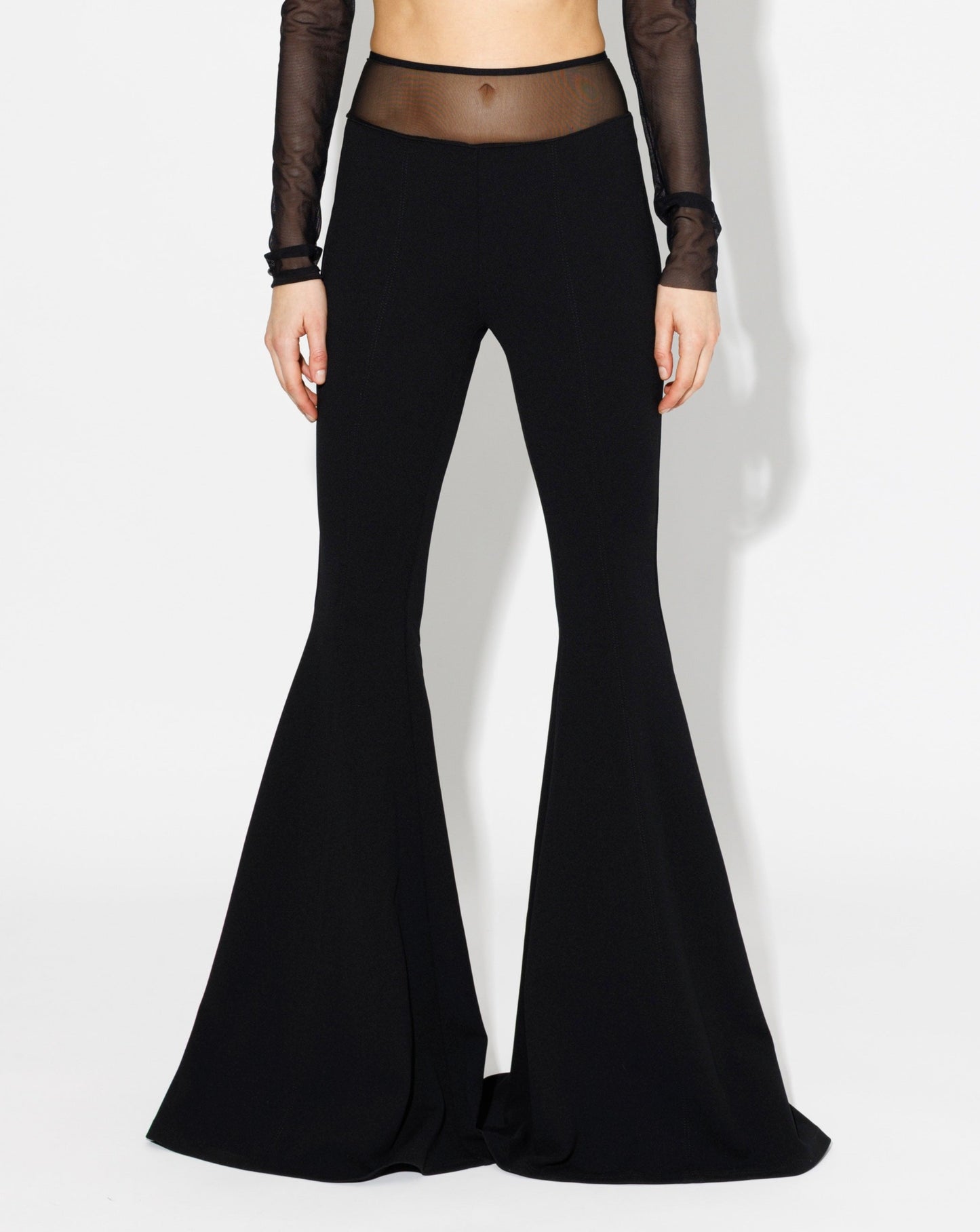 Black Flared Trousers With Mesh Waist