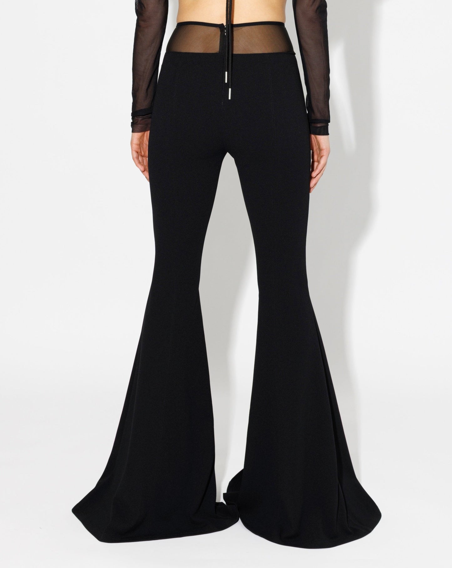 Black Flared Trousers With Mesh Waist