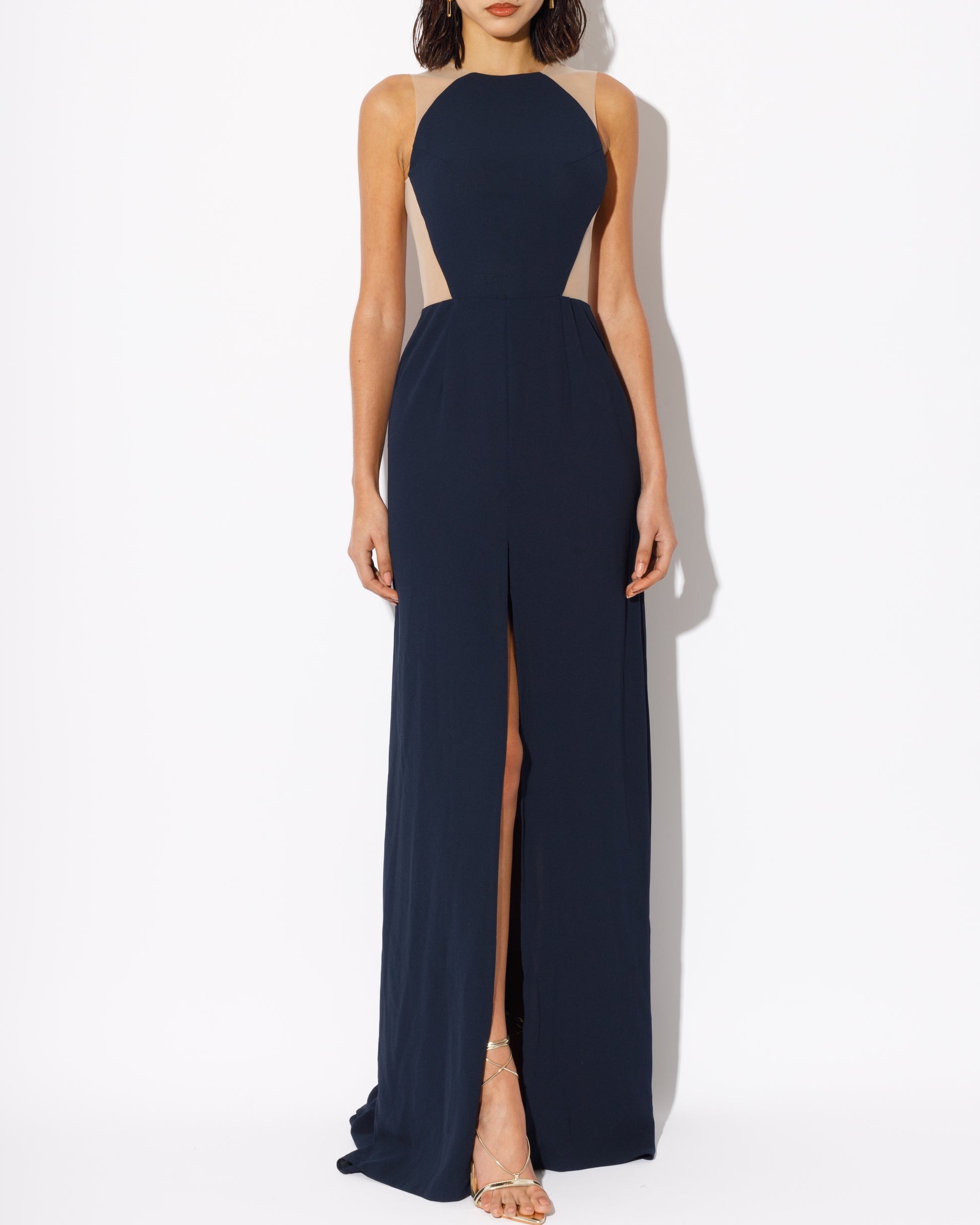 Navy gown with split