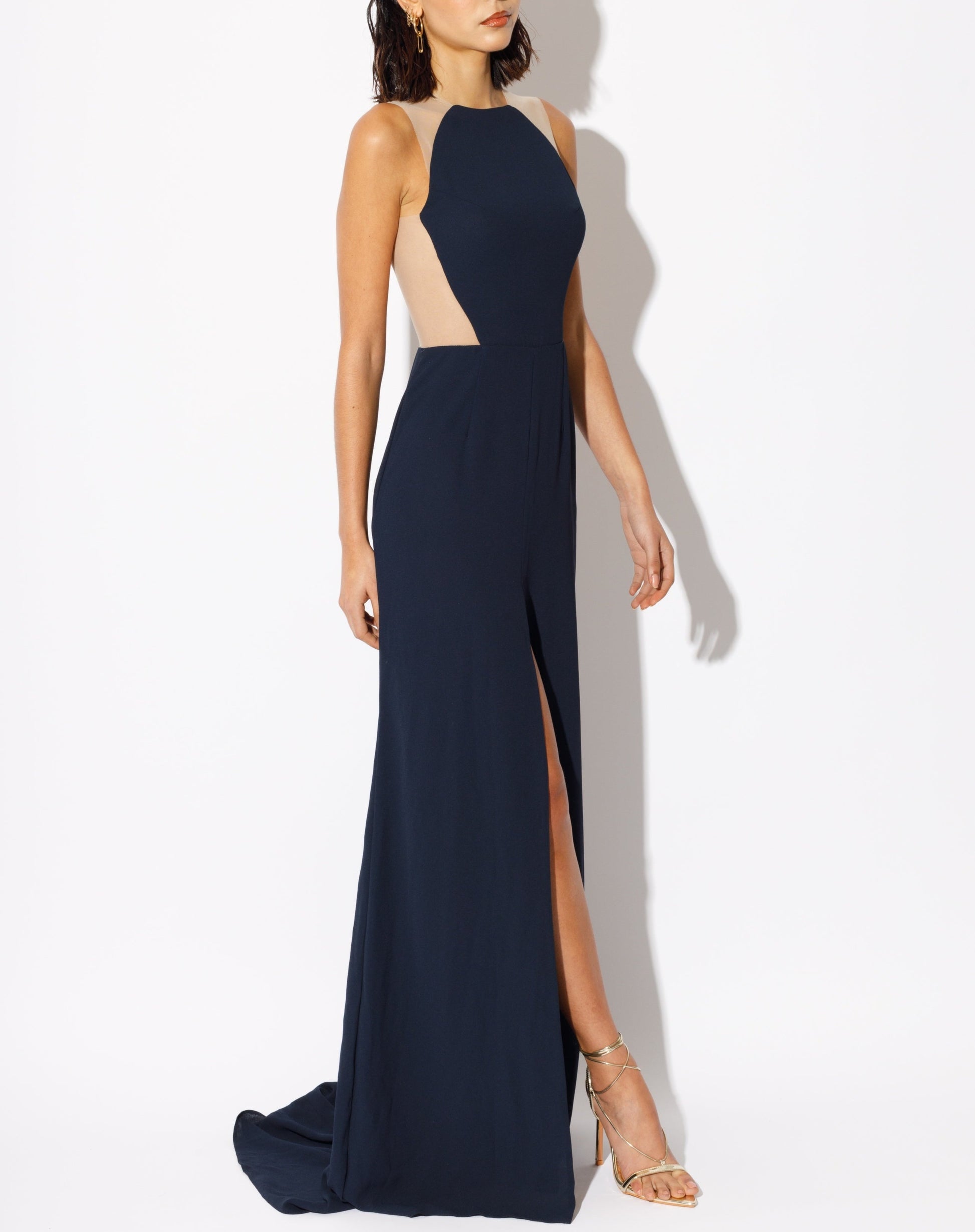 navy cut out gown