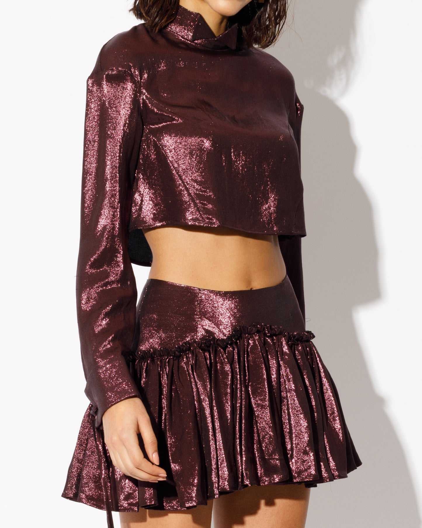 metallic ruffle skirt