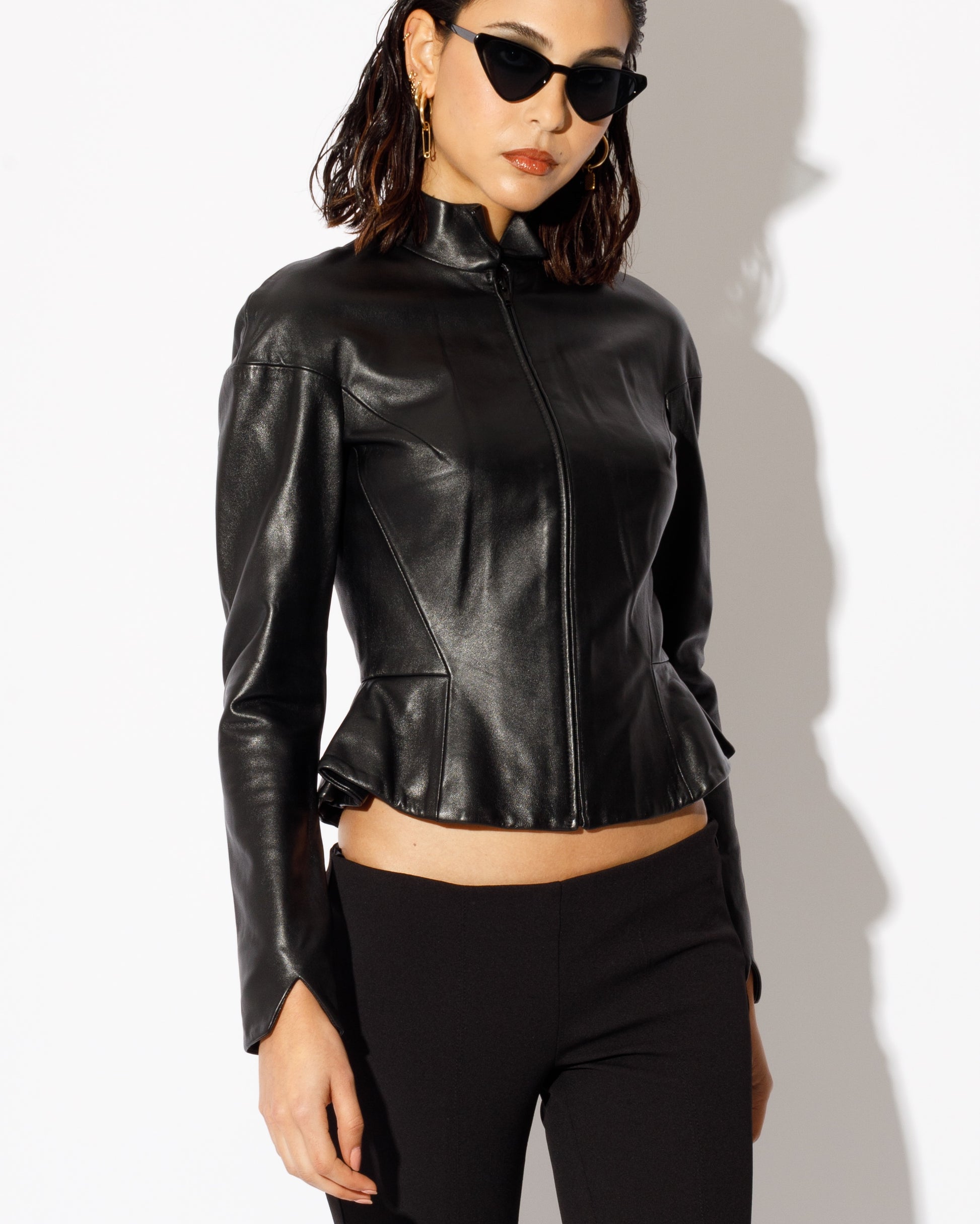 black leather jacket with peplum