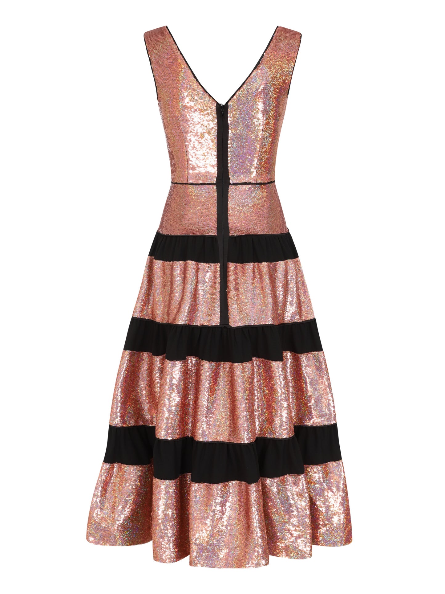 Pink Sequin Party Dress With Tiered Frill Skirt