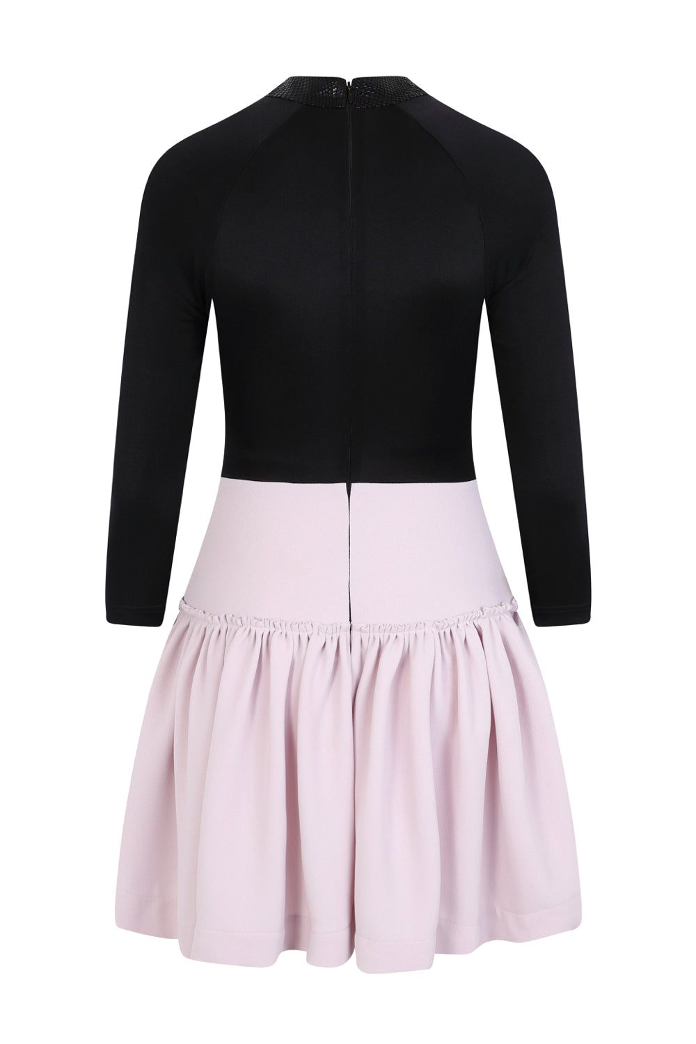 pink frill dress with black trims